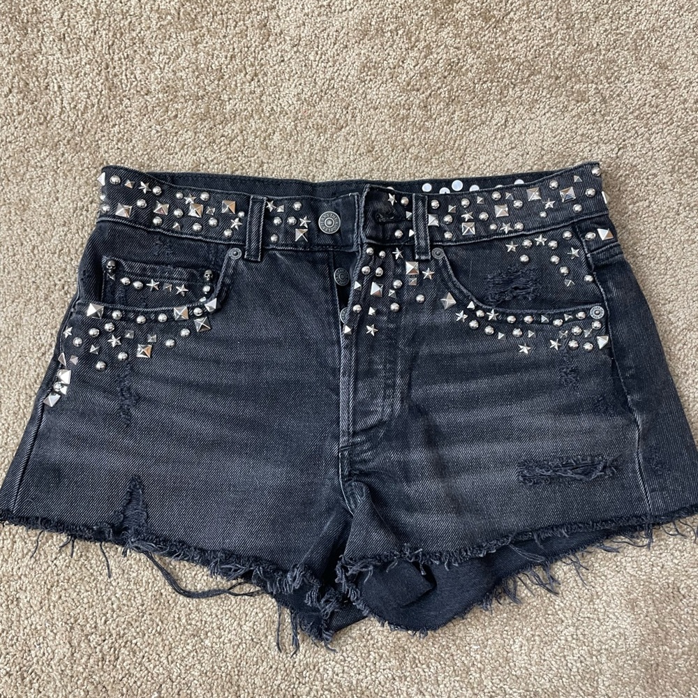 The Kooples Studded Dark Denim Shorts